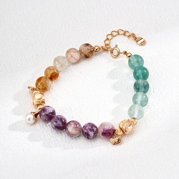 Handmade Jewelry - ✨ Artisan Original Design Lepidolite, Citrine & Fluorite Gemstone Bracelet | S92